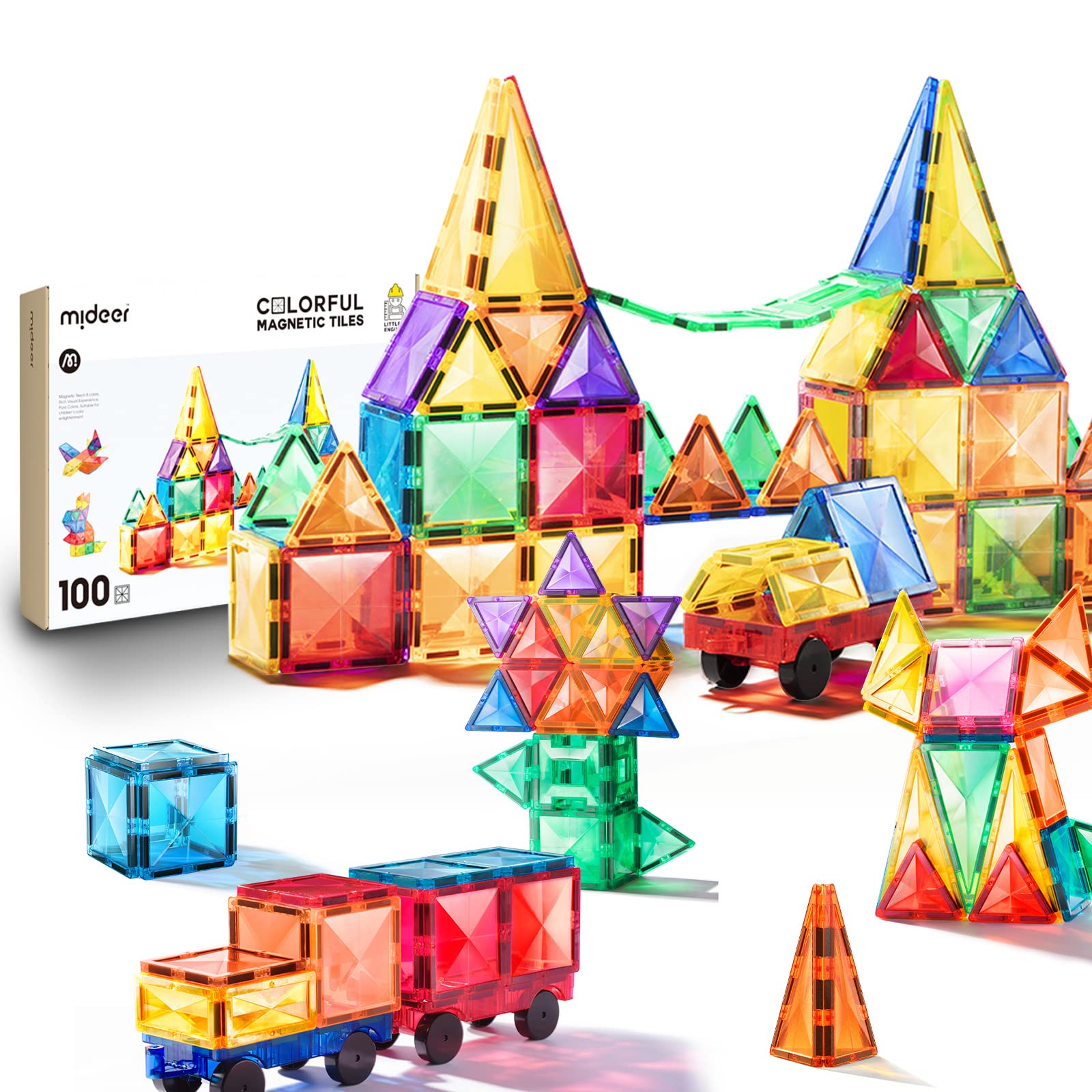 Mideer Magnetic Tiles for Kids, 100Pcs 3D Magnetic Building Blocks Tiles Set, Learning Educational STEM Toys Gifts for 3 4 5 6 7 Year Old Boys and Girls