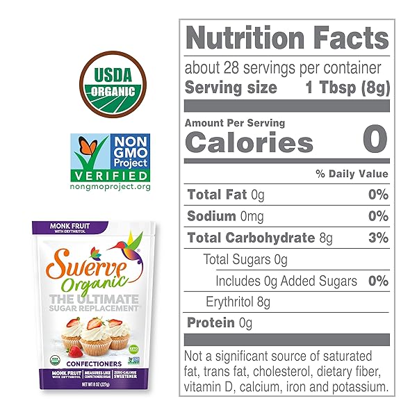 SWERVE ORGANIC MONK FRUIT BLEND CONFECTIONERS SUGAR REPLACEMENT SWEETENER, 8 OUNCE (PACK OF 1)