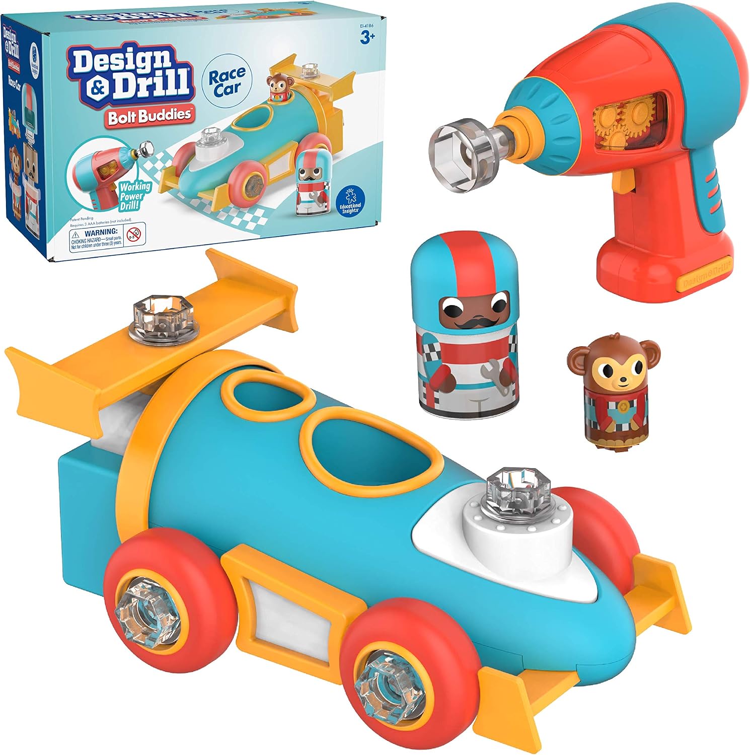 Learning Resources EI-4186 Design & Drill Bolt Buddies Race Car, Fine Motor Skills Construction Toy,Multicolor,Medium