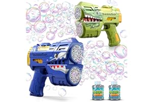 Jasny 2 Pack Bubble Guns for Kids, Rechargeable LED Light Up Bubble Machine Blower with 2 Bottles Bubble Refill Solution for 