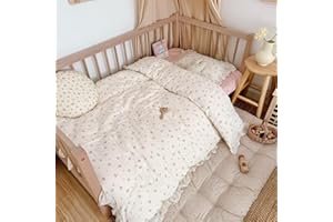 BuLuTu Boys Girls Floral Duvet Cover, Zipper Closure, 100% Cotton Muslin Toddler Bedding Decoration Gift for Kids, 59"x79", Primrose Print (No Filler)