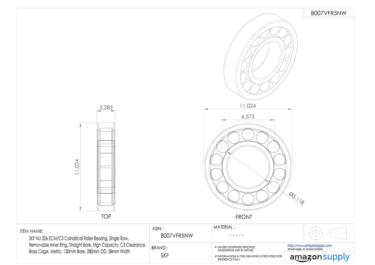 SKF NU 326 ECM/C3 Cylindrical Radial Roller Bearing - Image 3