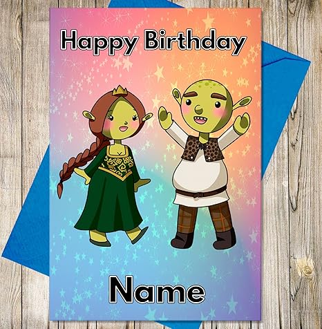 Dessin Anime Shrek Et Fiona Carte D Anniversaire Personnalise N Importe Quel Nom Et Age Imprime Sur Le Devant Amazon Fr Cuisine Maison