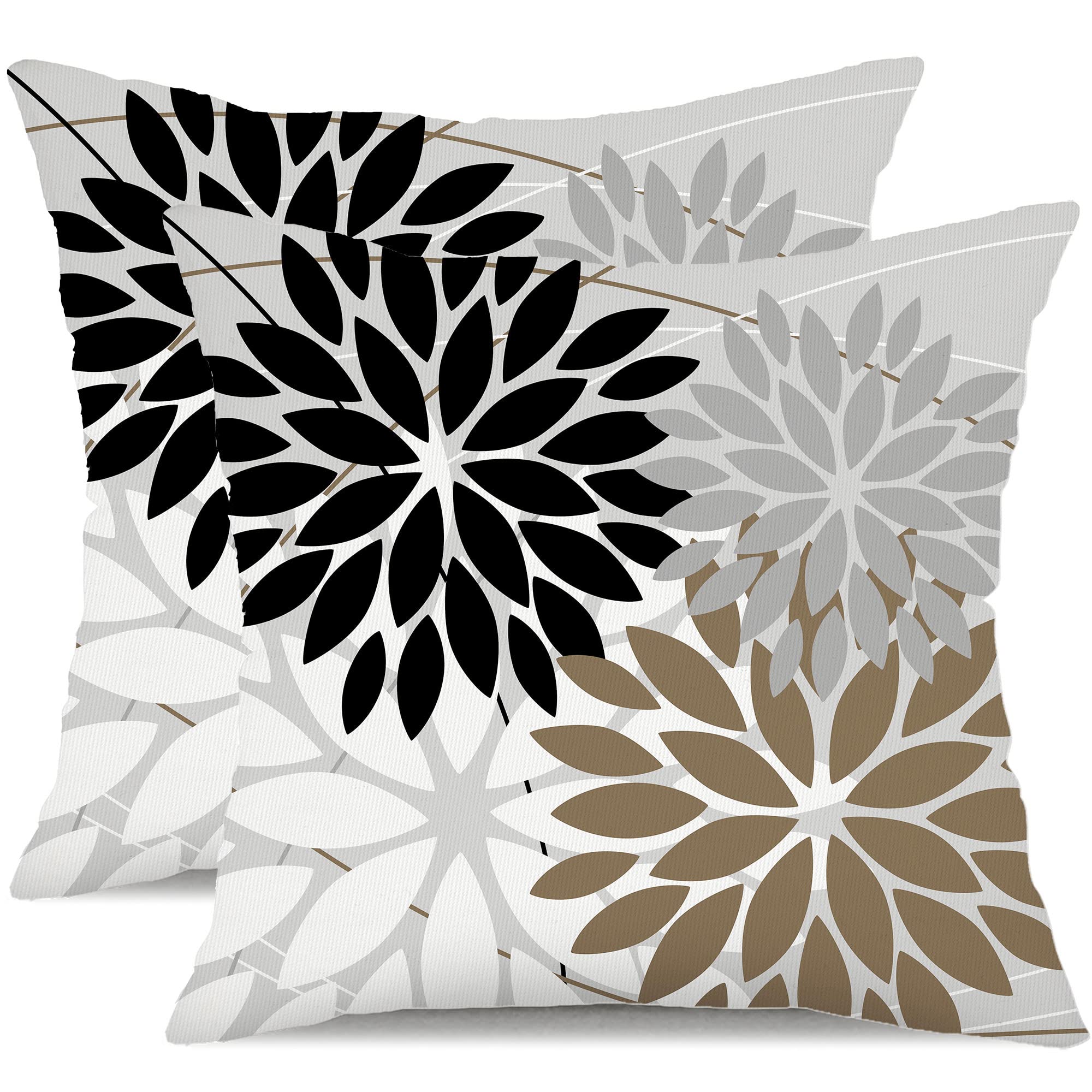 Photo 1 of DFXSZ Outdoor Throw Pillow Covers 18x18 Inch Set of 2 Waterproof Spring Summer Geometric Elegant Black Brown Outdoor Pillow Covers for Patio Funiture Garden Couch 158G18