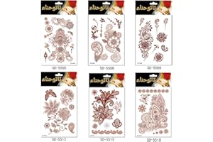 AHIER Henna Tattoo, 6 Sheets Henna Stickers, Waterproof Red Henna Tattoo Stickers for Women