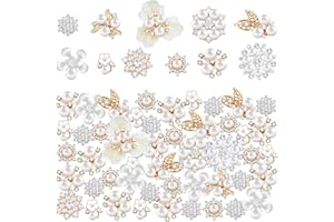 BAAXXANGO 60 Pieces Rhinestone Buttons,Faux Pearl Embellishments Buttons,Flat Back Flower Rhinestone Buttons for Crafts,Jewelry Making,DIY Wedding Decorations,Clothes Bags Shoes Supplies