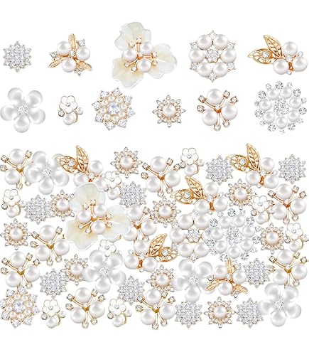 thumbnail image 2 of Yuanchu 50Pcs Gold Rhinestone Buttons - 12mm Flower Crystal Buttons For DIY Jewelry & Craft Decorations 2 of 14
