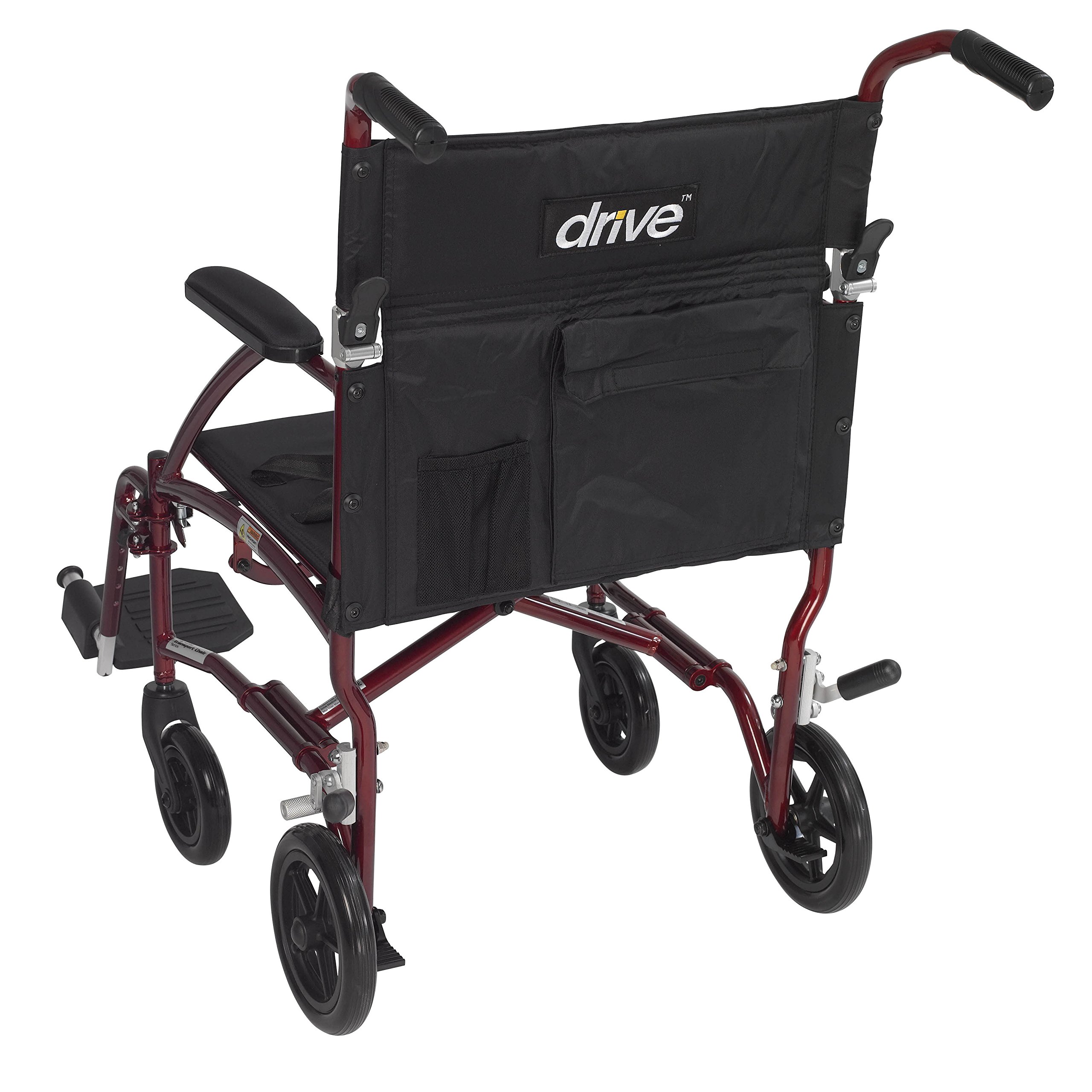 Drive Medical Fly Lite Ultra Lightweight Transport Wheelchair, 19", Red Frame