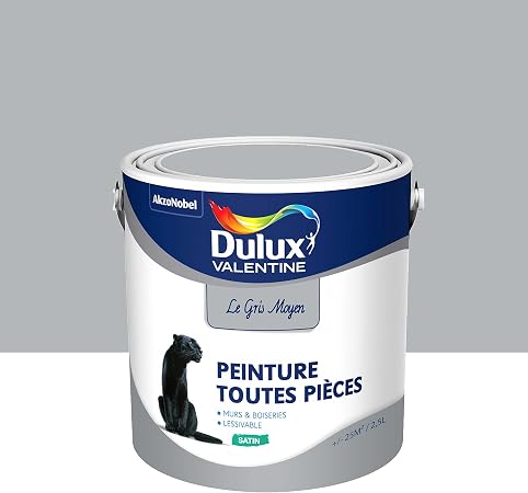 Peinture Dulux Valentine Toutes Pièces Aspect Satin Le Gris Moyen 25 L