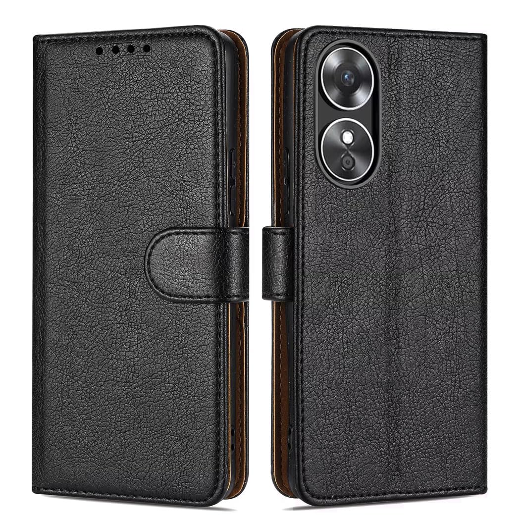 GAPlus PU Leather Flip Cover Wallet Case For OPPO A17 Card Holder Magnetic Kickstand Black