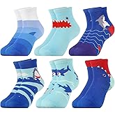 Queenshin Boys Girls Socks Food Shark Sloth Dinosaur Bee Monkey Dog Printed Kids Crew Ankle 6 Pairs 1-14Y Birthday Gift