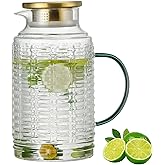 Buaic Glass Pitcher with Lid, 68 oz/2 Liter Vintage Water Pitcher, Clear Borosilicate Glass Water Carafe for Cold Brew, Coffee, Lemonade, Iced Tea,Beverage, Heat Resistant Water Glass Jug