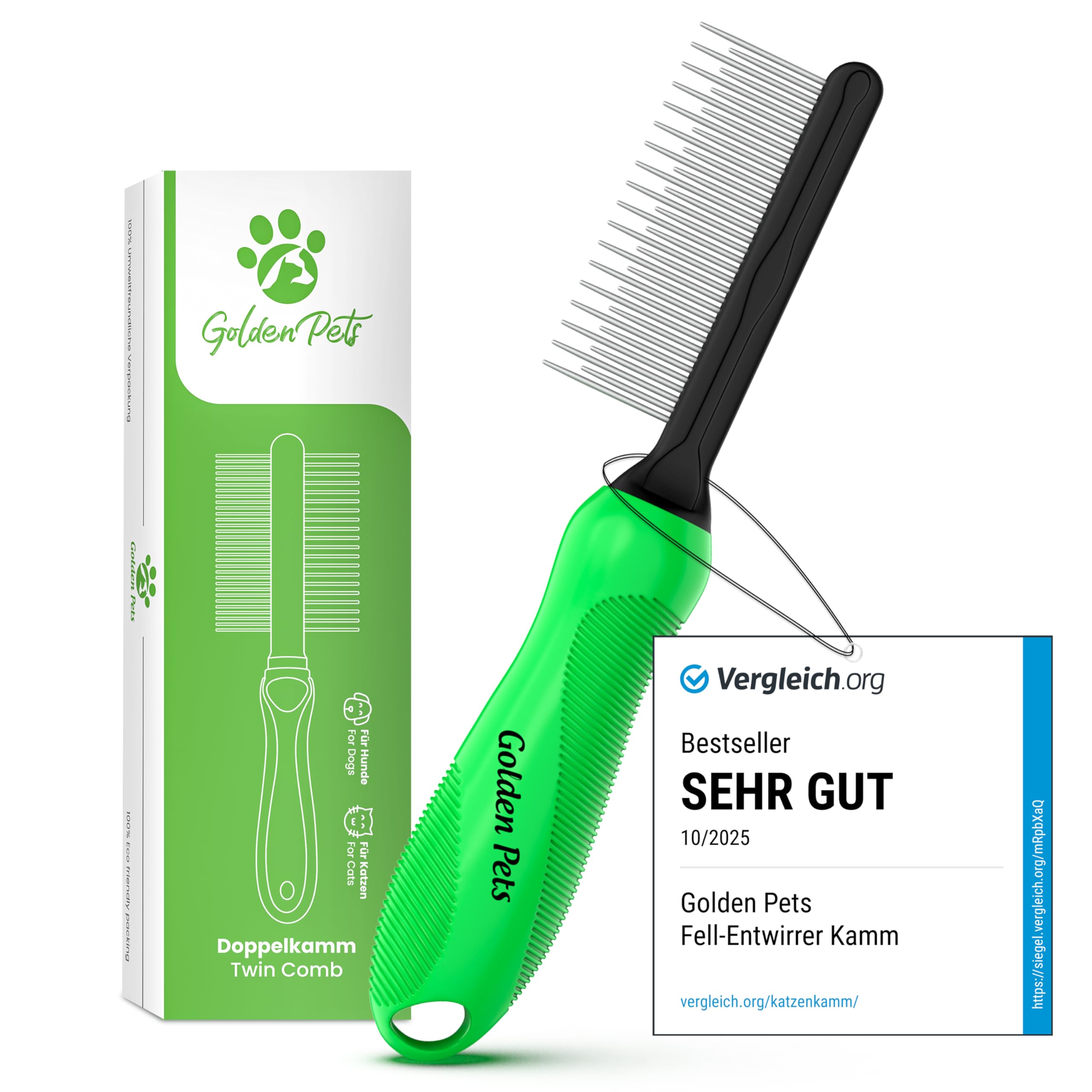 Golden Pets Fur Detangler Comb I Dog & Cat Brush Medium to Long Hair I Small - Large Animals I Easy to Clean I + Care Manual