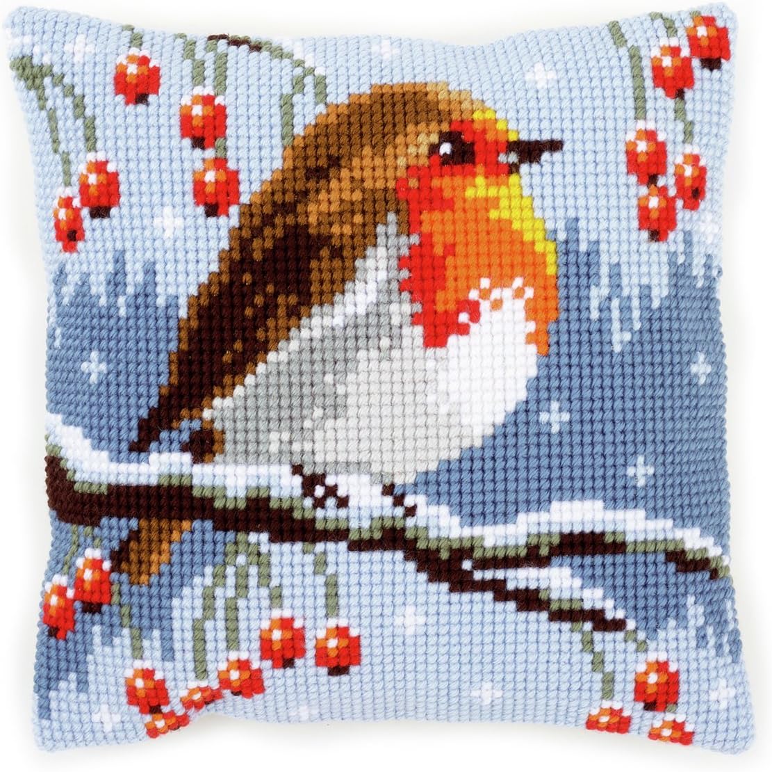Vervaco Cross Stitch Kit: Cushion: Red Robin in The Winter, COTTON, NA, 40 x 40cm, N\a