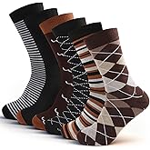 YOZHAKOU 6 PairsMens Dress Socks Business Casual Pattern,Classic Argyle Mid Calf Socks.