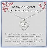 Daughter Pregnancy Gift for Daughter New Mom Gifts First Time Mom Gifts Sterling Silver Rhinestone Heart Feet Necklace Gift for Mothers Day