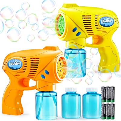 JOYIN 2 Bubble Guns with 2 Bubble Solution 147ml Each Yellow Orange