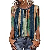 Zeagoo 3/4 Length Sleeve Women Tops Crew Neck Blouses Dressy Casual Summer T Shirts Loose Fit Business Work Clothes