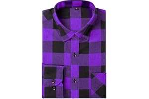 DOKKIA Men's Casual Dress Long Sleeve Buffalo Plaid Checkered Fitted Flannel Shirt