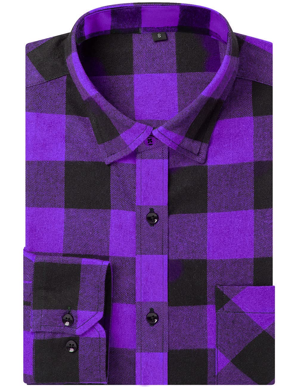 Photo 1 of DOKKIA Men's Casual Dress Long Sleeve Buffalo Plaid Checkered Fitted Flannel Shirt (Purple Black Buffalo Plaid, XXX-Large)