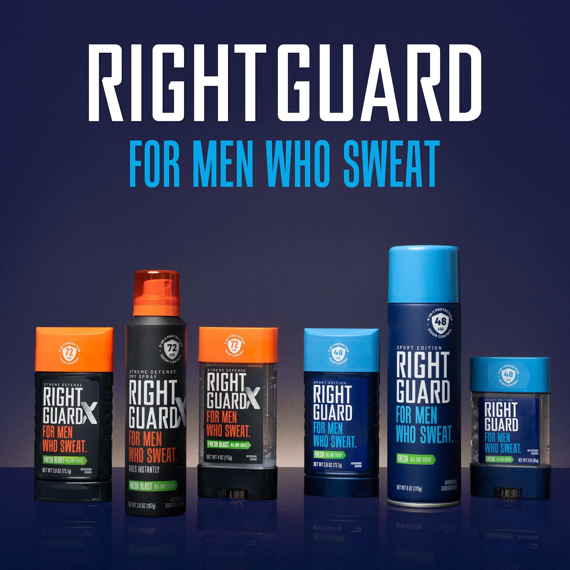 Right Guard Sport Fresh Scent Antiperspirant & Deodorant Invisible Solid - 4-in-1 Deodorant For Men, Blocks Sweat, 48-Hour Odor Protection, Quick-Drying, & Long-Lasting, 2.6 oz (6 Pack)