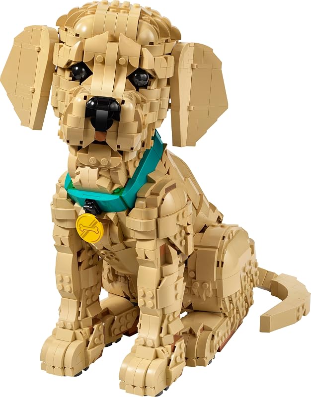 Icons Golden Retriever Puppy - Kit de Modelos 3D para Adultos - Figura de Cão Articulada com Coleira e Medalhão - Decoração para Prateleira e Secretária - Presente de Artesanato - 11384