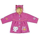 Kidorable Pink Lucky Cat PU All-Weather Raincoat for Girls w/Fun Ears, Flowers, Fish Bowl Pocket