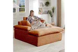 FEETICE Oversized Chaise Lounge Chair Indoor, 50" Corduroy Upholstered Modern Sofa with 3 Pillows, Comfy Sleeper & Reading Chair, No Assembly Required, Fluffy Cloud Couch for Living Room & Office