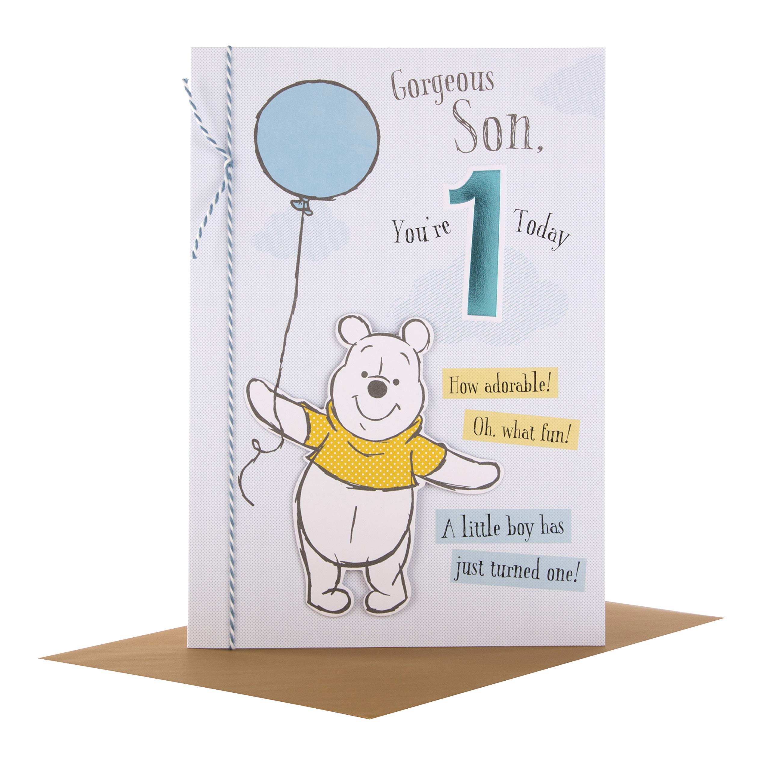 Hallmark Winnie the Pooh 1st Birthday Card 'For Son' - Medium