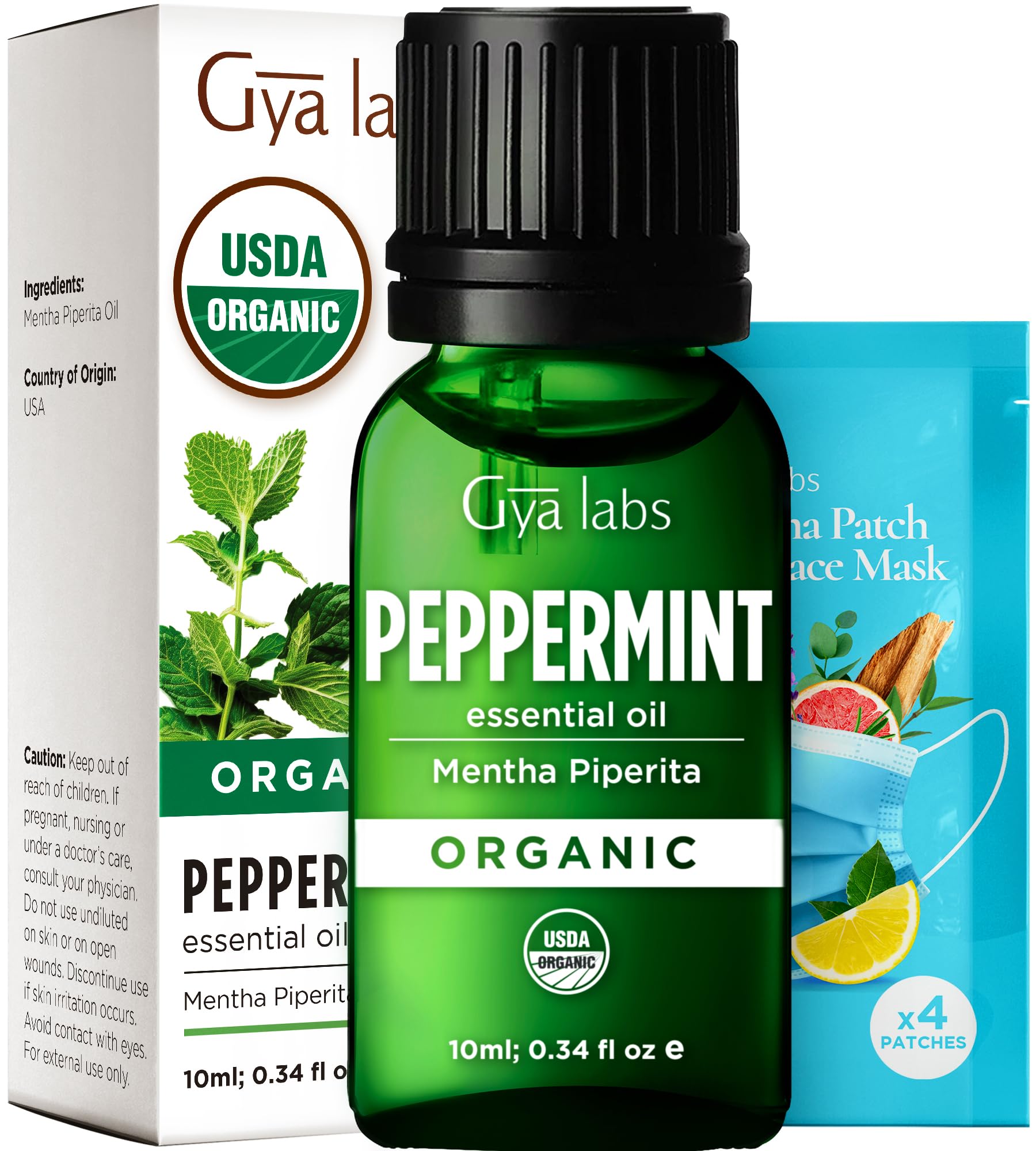 Gya Labs USDA Certified Organic Peppermint Essential Oil for Diffuser - for Topical Use, Hair, Body, Massages, Aromatherapy, DIY Candle Making Scents - 10ml