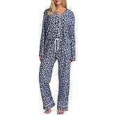 Karen Neuburger womens Long Sleeve Notch Collar Top and Pant Pajama Set