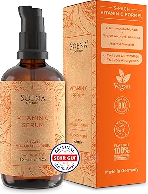 Bio-Vitamin C Serum Hochdosiert • Die 3 besten Vitamin-C-Formen + 4 Power Wirkstoffe: Hyaluronsäure, Betaine, Allantoin Panthenol • Serum Gesicht 100% natürlich, Vegan