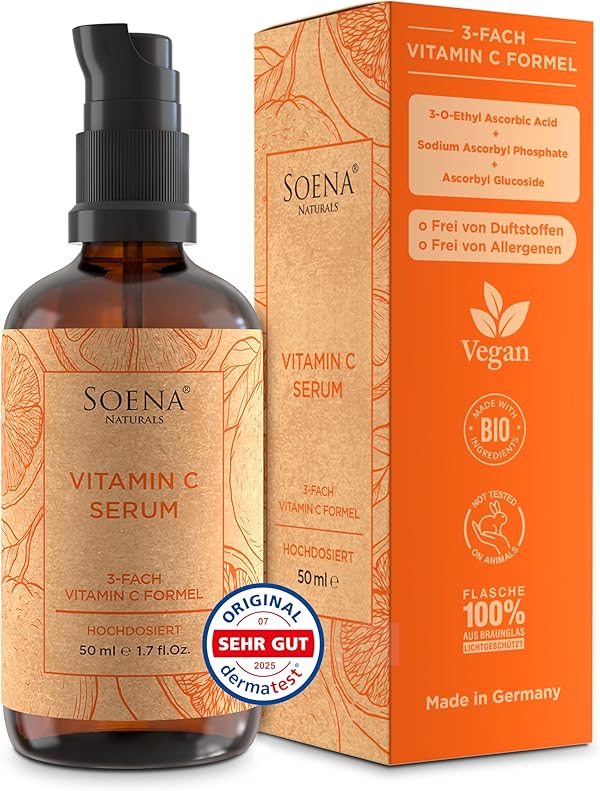Bio-Vitamin C Serum Hochdosiert • Die 3 besten Vitamin-C-Formen + 4 Power Wirkstoffe: Hyaluronsäure, Betaine, Allantoin Panthenol • Serum Gesicht 100% natürlich, Vegan
