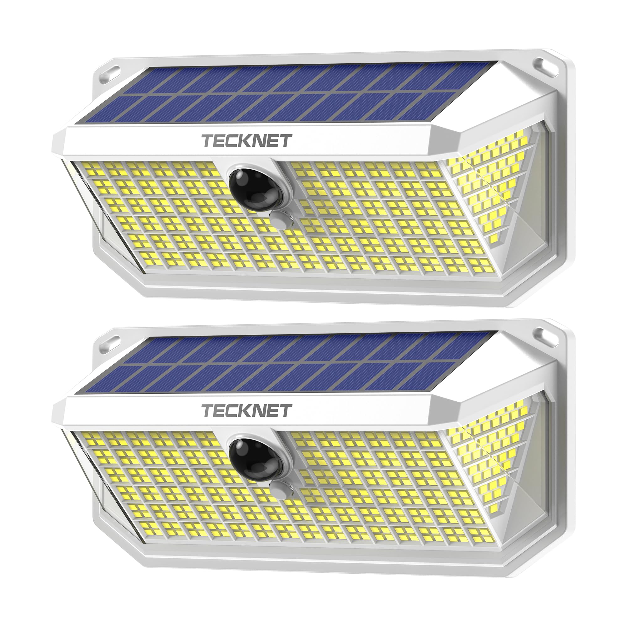 TECKNET 461 LED Solar Powered Outdoor Lights, 270° Angle & 3 Lighting Modes Motion Sensor Light Outdoor, Security Solar Lights Waterproof - 2 Pack, White, Cold Light Image