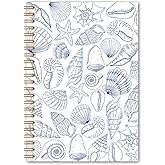 BEHIFL Blue Beach Seashell Spiral Notebook, Retro Blue Coastal Conch Starfish Journal, Gifts for Beach Ocean Lovers, Marine Biology Ocean Notebook Journal, 5.5x8.3 Inches
