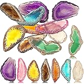 Hicarer 16 Pcs Agate Slices Polished Agate Slices with Holes Irregular Pendants Stone Bulk Drilled Geode Slivers for Christmas Women DIY Craft Gifts Jewelry Making(Mix Colors)
