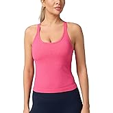 Excwudy Seamless Ribbed Workout Racerback Tank Tops with Built in Bra for Women