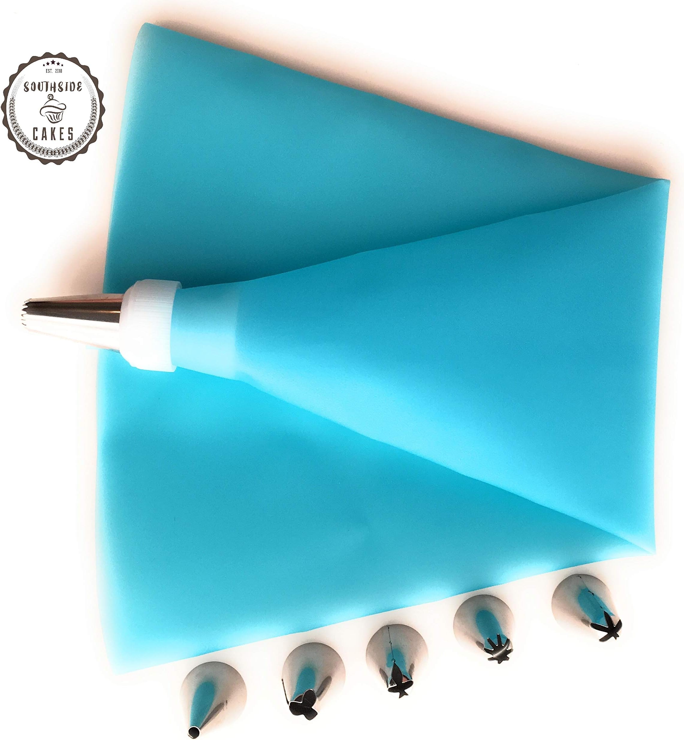 Southside Cakes 6pcs Tips-Reusable Pastry Cake Supplies-DIY Icing nozzles & Pastry Bag Starter Set for Frosting & Dessert Decorations, Stainless Steel, 2
