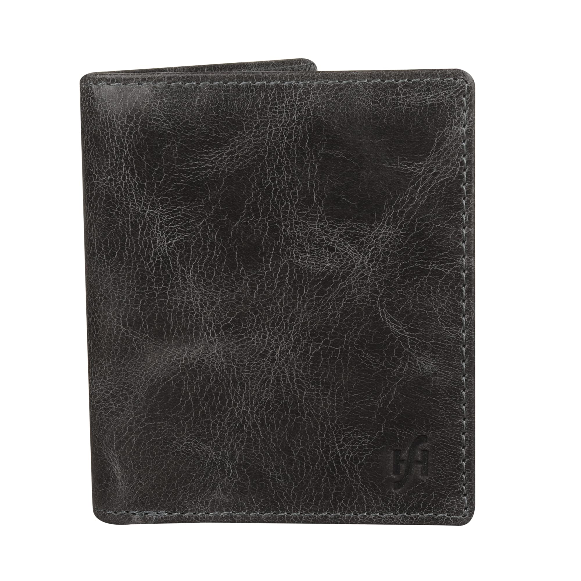 STARHIDE Slim Wallet for Men | RFID Blocking Bifold Wallet Mens UK | Genuine Distressed Hunter Leather Small Money Pocket Wallet with Zip 1155 (Grey/Blue)