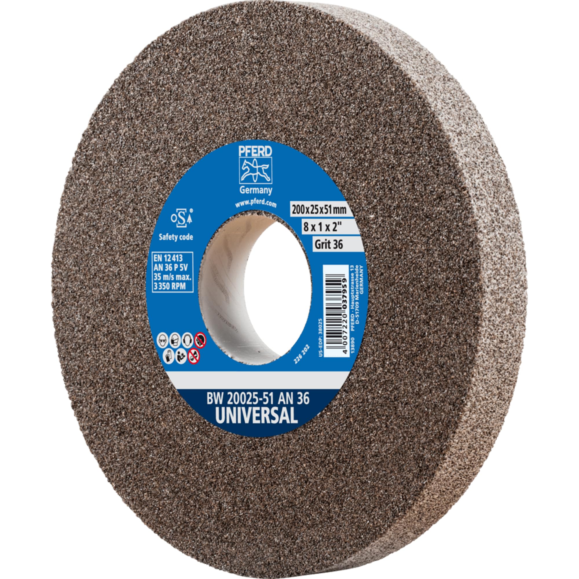 PFERD 39009712 Universal Sanding Disc 200 x 25 x 51 mm A36 Hard Sanding Disc for Universal Grinding Tasks, with Reducing Sleeve (32 mm) — image 1
