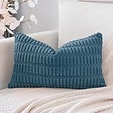 OTOSTAR Corduroy Decorative Throw Pillow Covers 12x20 Inch Super Soft Boho Striped Rectangle Pillow Covers Case Modern Cushion Covers for Sofa Couch Bedroom Car Decor Teal