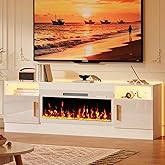 KENAINALU Fireplace TV Stand with 36’’ Electric Fireplace, 70'' TV Media Entertainment Center with Fireplace Up to 80 inch,Modern LED TV Console with High Gloss Cabinet for Living Room