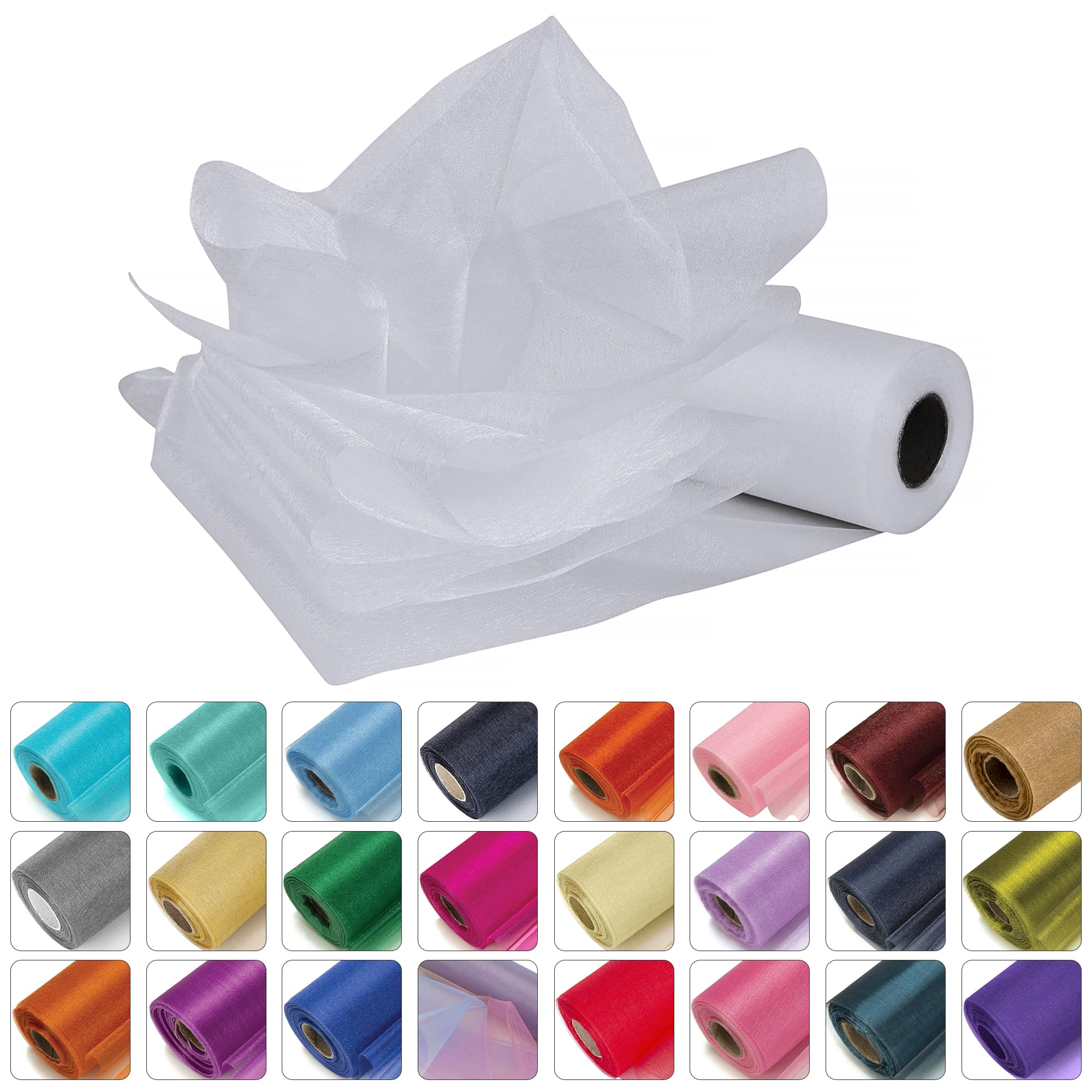WedDecor 25m x 29cm Snow Sheer Organza Rolls Glitter Fabric for Table Runner Sashes Wedding Decoration, Chair Cover Bows, Table Back Drop, Ribbon Crafting Supplies, White