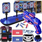 Kids Digital Shooting Target with Tactical Vest Fit for Nerf Blaster Guns, Electric Scoring Auto Reset Shooting Game Toys Gift for Boys Girls Christmas 5 6 7 8 9 10 Years Old Kids