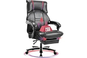 BOSMILLER 500lbs Big and Tall Office Chair Wide Seat for Heavy People with Quiet Wheels Heavy Duty Metal Base High Back Larger Size PU Leather Executive Office Chair with Footrest Back Reclining
