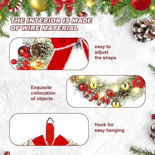 CEENNA 8 PCS LIGHTED CHRISTMAS WREATH 14 INCH PRE LIT ARTIFICIAL CHRISTMAS WREATH WITH BATTERY OPERATED LED LIGHT AND TIMER FOR XMAS FRONT DOOR OUTDOOR WINDOW HOLIDAY PARTY DECOR(RED BOW)