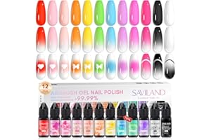 SAVILAND Airbrush Gel Nail Polish: Dilution-Free 12 Vitality Colors Airbrush for Nails Set Non-Acetone with Fine Mist Nail for Color Spray French & Ombre Nail Polish Nail Art Design Salon Kit