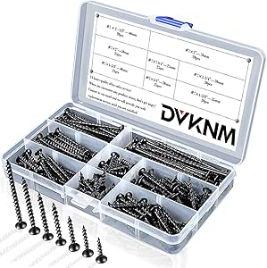 Screws Drywall Screws Quality Black Steel #7 Sharp Point Self Tapping Screws Black Steel Wood Screws,Screws Assortment Set ，Machine Screws,200PCS - for Drywall Sheetrock, Wood, Furniture Cabinet