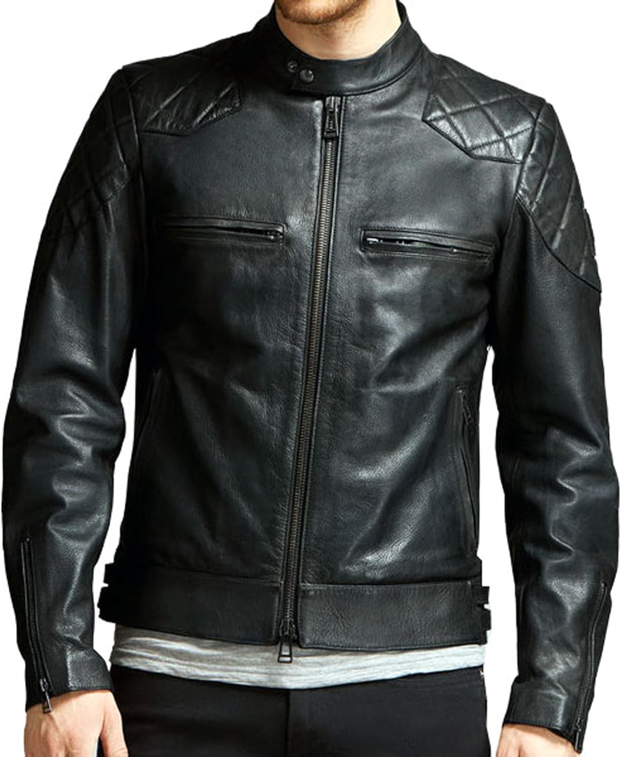 Mens David Beckham Black Real Leather Jacket Vintage Slim Fit Genuine Leather At Amazon Men S Clothing Store
