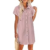 Zeagoo Summer Dresses for Women 2025 Cotton Button Down Short Sleeve Tshirt Dresses Casual Mini Beach Dress